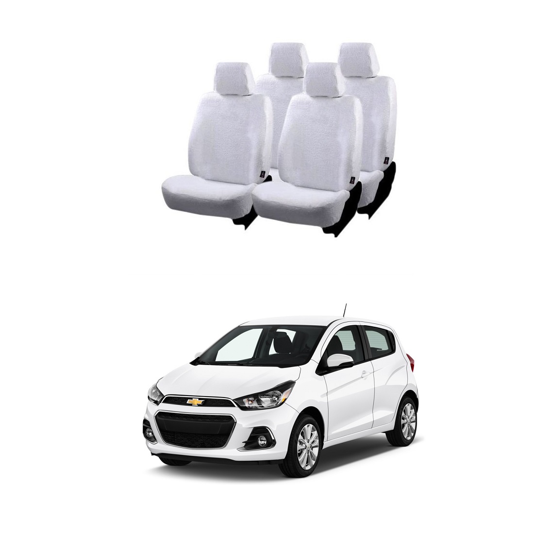 Cotton Towel Car Seat Cover for Chevrolet Spark (White)